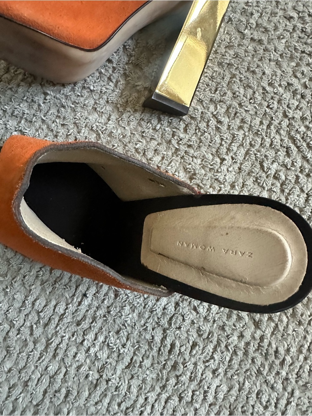 Zara Orange Suede Block Heel Mules - Picture 2 of 3
